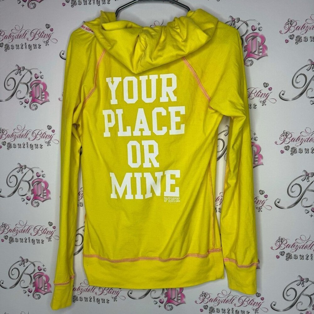 Victoria secret pink sweater pullover your place or mine yellow white pink 2 way
